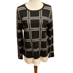 Investments Black White Plaid Sweater with Shirt Tail